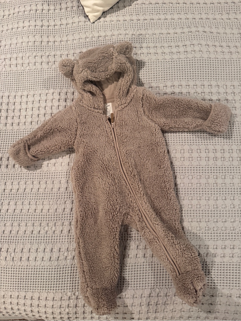 H&M Beige Teddy Hooded Footie with Ears 0-3 month
